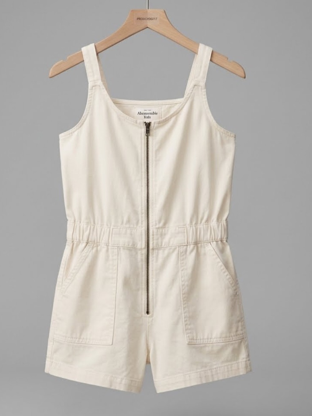 abercrombie kids girls Cream Zip-Front Tank Romper - neutral basic staple